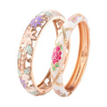 Daili Wholesale Classic Cute Pink Flowers Gold Plated Zinc Alloy Enameled Women's Cuff Bangles Set Charms Anniversary Occasion