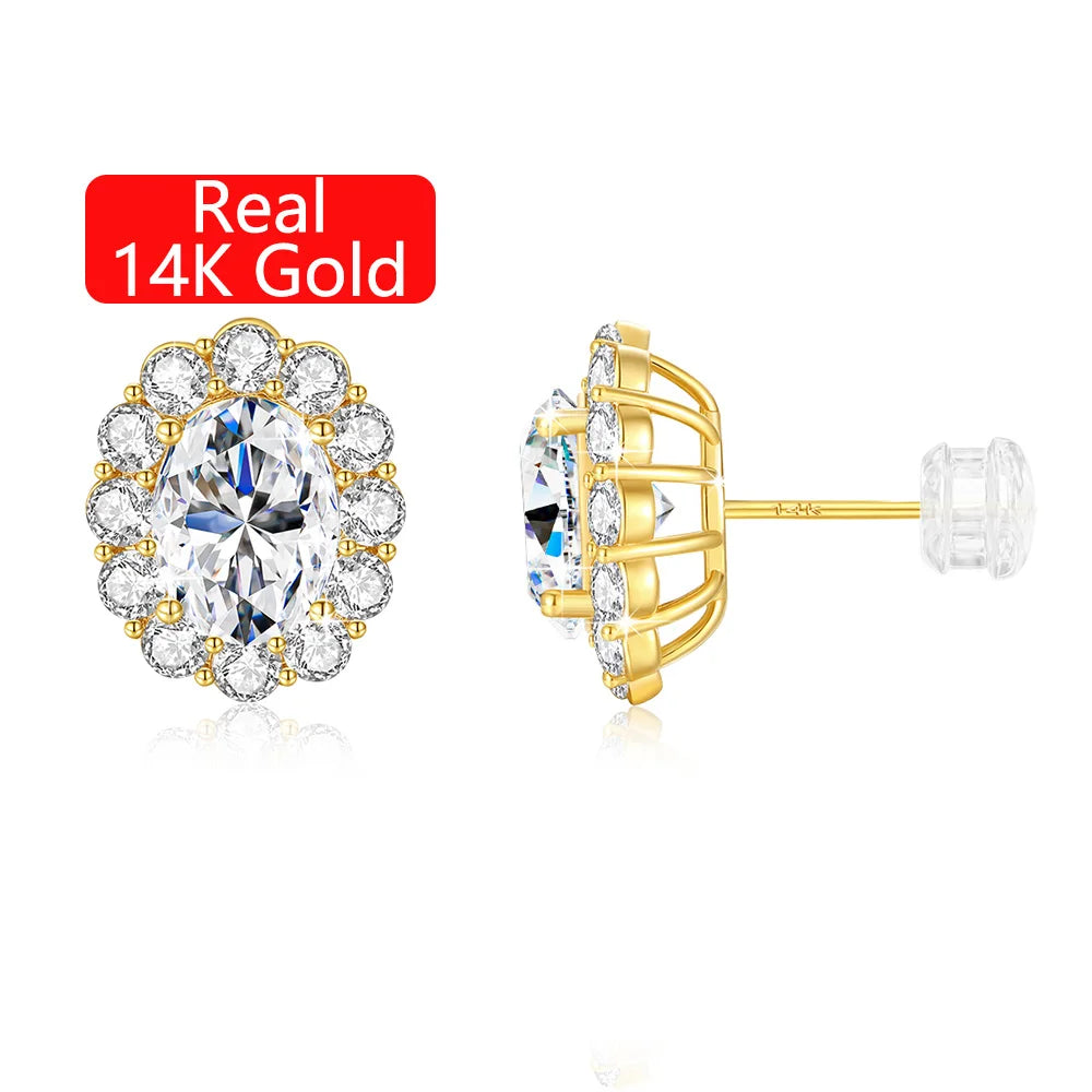 Quality Jewelry Supplier Women's Holiday Gift Halo Petal Design Stud Earrings 1.5ct Oval Moissanite Classic Claw Setting 14K