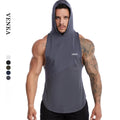 Custom Logo Plus Size Men's Workout Hooded Tank Tops Bodybuilding Muscle Sleeveless T Shirt Men Quick Dry Gym Hoodie Shirt