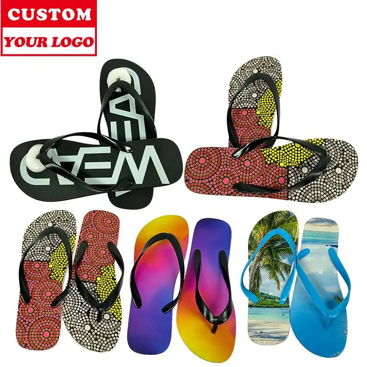 Eco Promotional Customized Printed Custom Non-slip Men Summer Beach Shoes Flip-Flops Slippers for Men