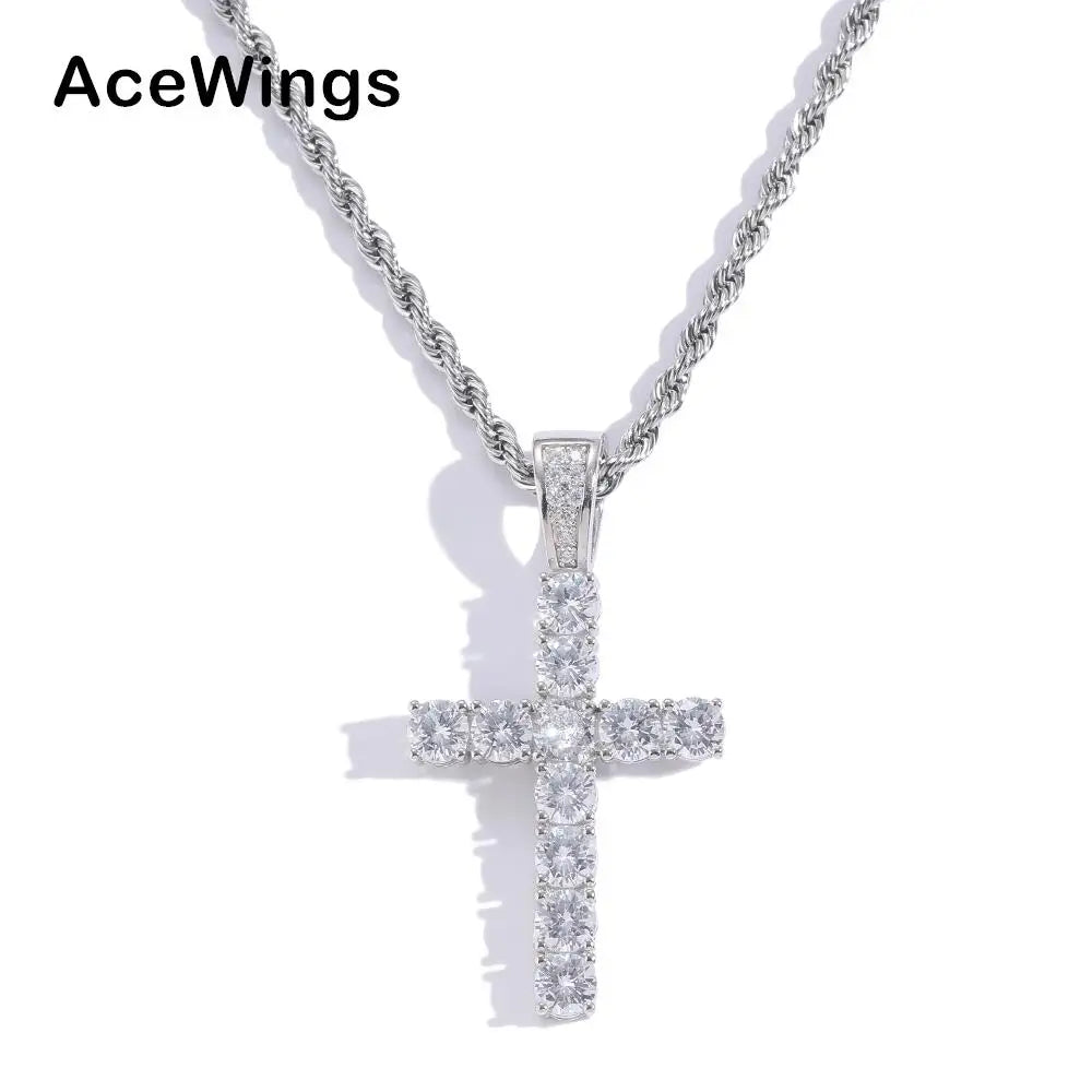 SP008 925 Sterling Silver Cross Pendants Men and Women Hip Hop Necklace for Gift