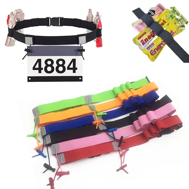 Factory Custom Reflective Running Belt Handing Number Cloth Triathlon Marathons Race Belts with Energy Gel Holder Number Belt