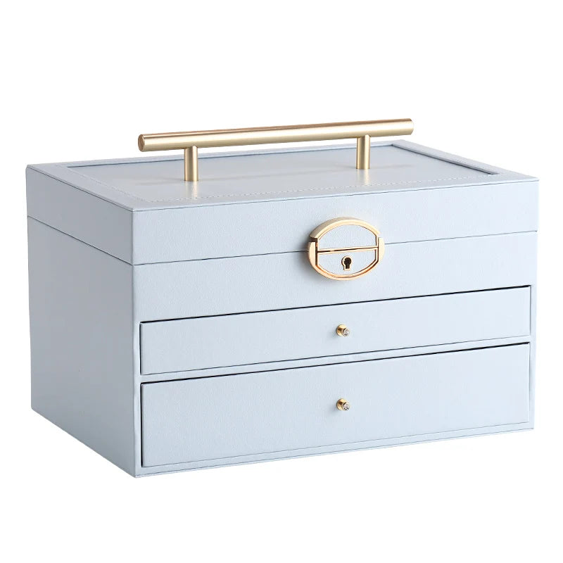 Wholesale Luxury Large PU Leather Jewelry Box Organizer Big Necklace Ring Earring Watch Jewellery Case Storage with Handle