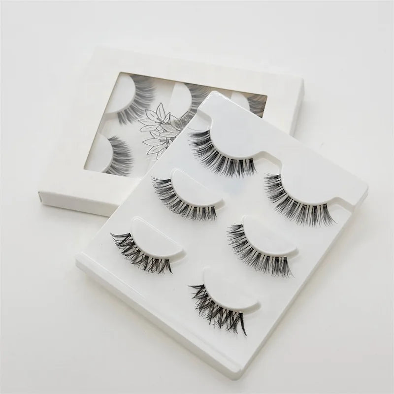 China Sunland Private Label Top Quality Natural Soft Wispy 747 False Human Hair Strip 3D Eyelashes 100% Pbt Siber Eyelash