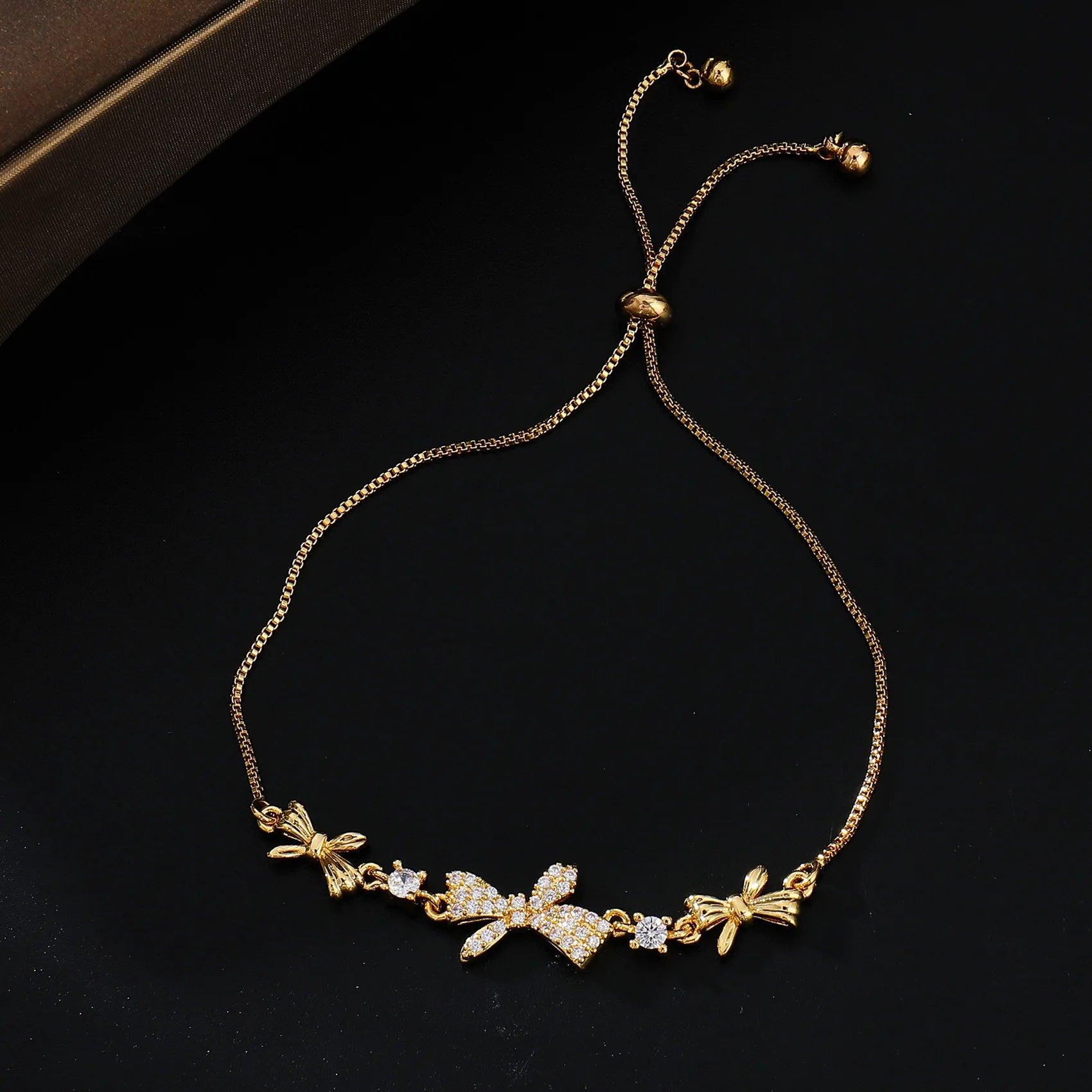 Cunyan 2025 Fashion Gold Plated Adjustable Chain Bracelet for Women Micro Inlaid Zircon Bow-knot Charm Bracelets Wholesale