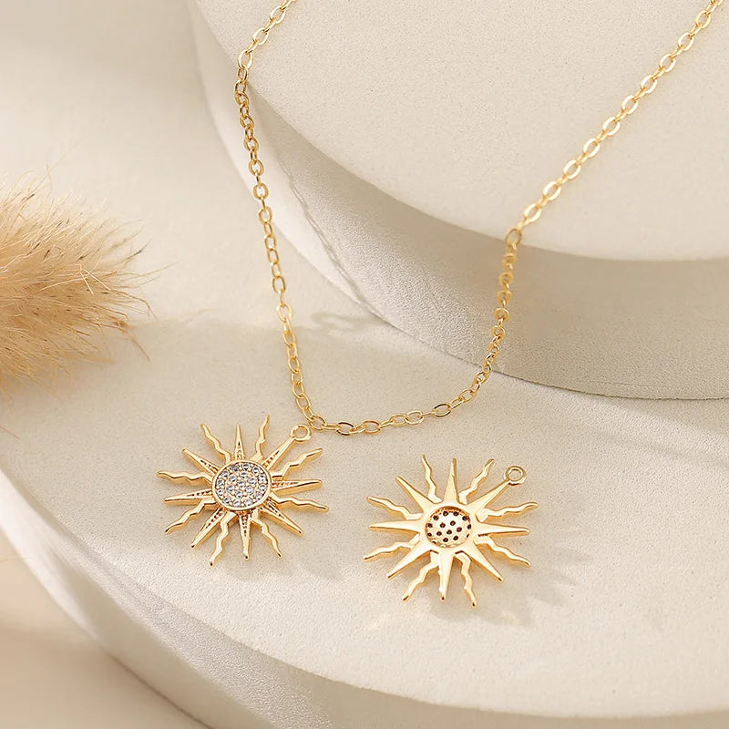 Dainty Sun Charm 18K Gold Plated Micro CZ Pave Sunny Pendant for Jewelry Making Supplies