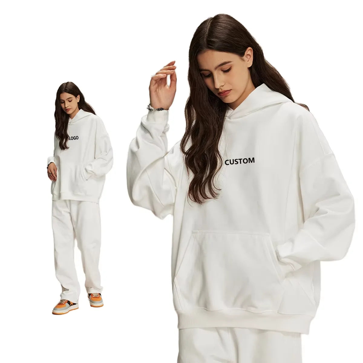 Green Dimple OEM Manufacturer Women Cotton Oversized Hoodie Sweatshirts Pullover Custom Logo 3d Puff Printing Hoodie