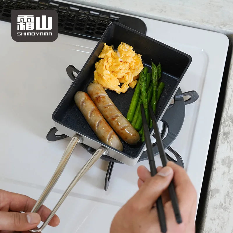 SHIMOYAMA Japanese Omelette Aka Non-stick Frying Pan Set with Stove Support Silicone Turner Tamagoyaki Pan Kitchen Cookware Set