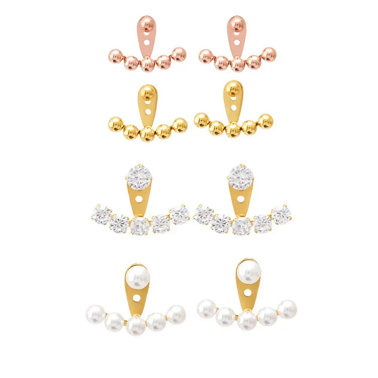 SC 2022 New Design Front Back Detachable Beads Stud Earrings Fashion Gold Stainless Steel Diamond Pearl Seed Bead Earrings Women