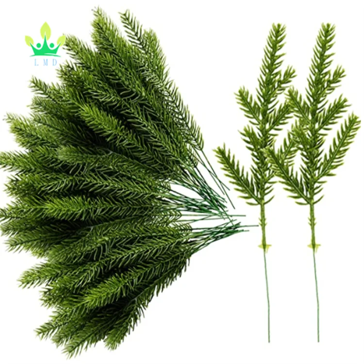 Green Artificial Pine Needles and Branches Garland Plastic Greenery Pine Picks for Christmas Wreath and Decorations