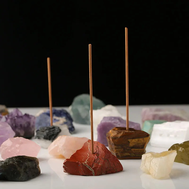 Various of Natural Stones Crystal Incense Holder Raw Rough Rose Quartz Amehyst Cluster Antique Incense Stick Holder