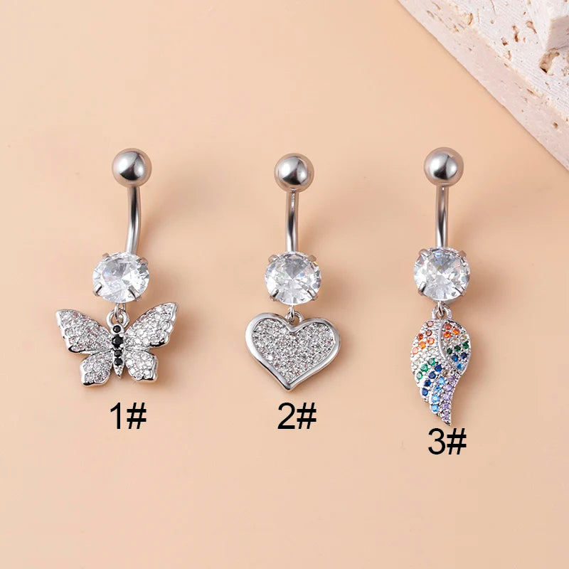 1.6X10mm Stainless Steel Barbell Belly Button Rings Heart Zircon Dangle Navel Piercing Jewelry Sellsets HSPJ854 Women's Wedding