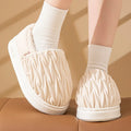 Pleated Heeled PU Leather Slippers for Women&Men Home Warm wrinkled Anti-Slip Shoes