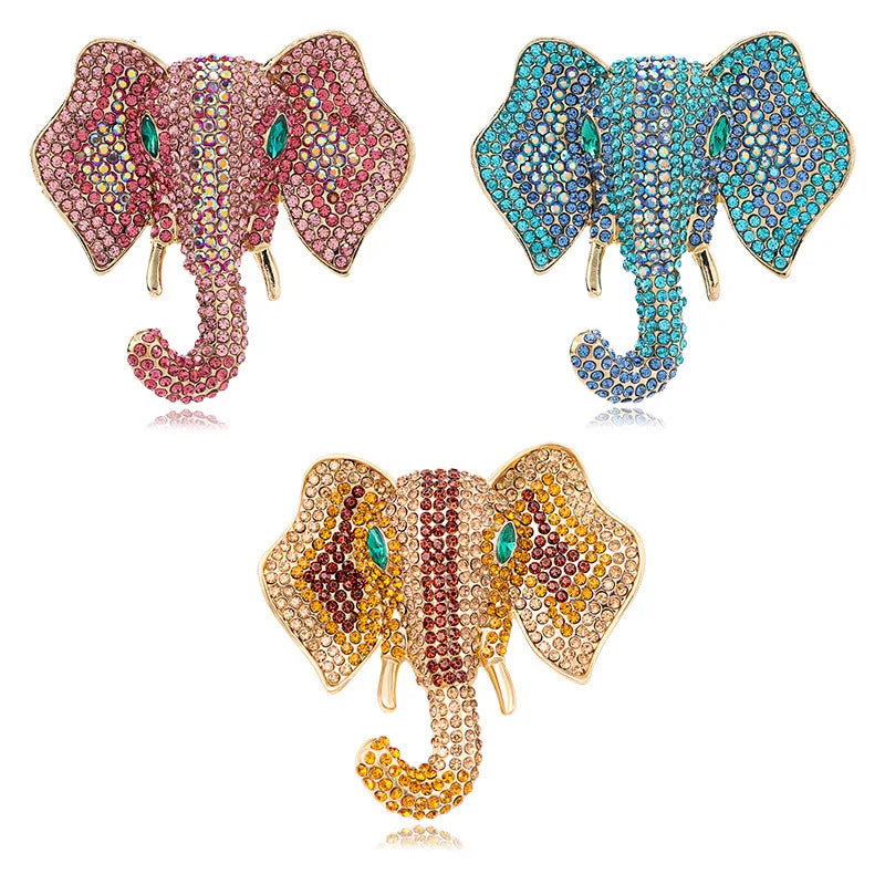 European and American Vintage Elephant Brooch Color Diamond Animal Alloy Full Diamond Brooch