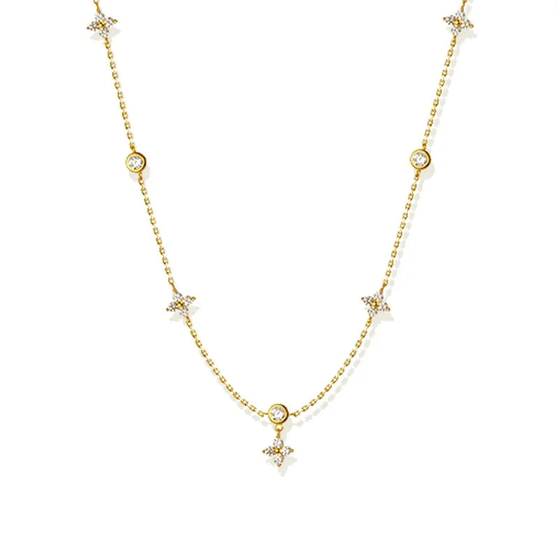 2024 Hot Trendy Dainty 925 Sterling Silver Casual Jewelry 18k Gold Plated Four Leaf Clover Zircon Charm Necklace