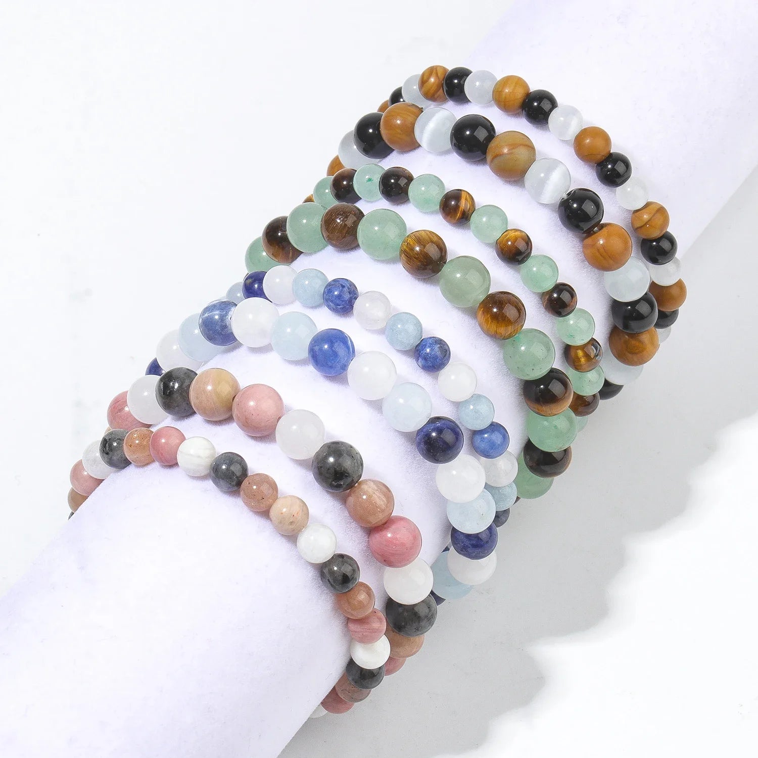 6/8mm Wealth Luck Energy Bangle Natural Crystal Tiger Eye Quartz Stone Bead Yoga Beaded Bracelet Polished Elastic Trendy Jewelry