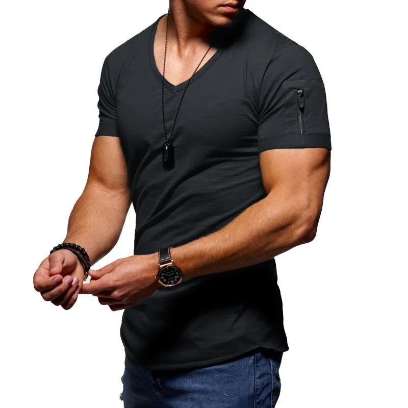 2024 Gym Tshirt Black Men V Neck Tshirts Blank 100 Cotton Mens V Neck Tshirt for Men