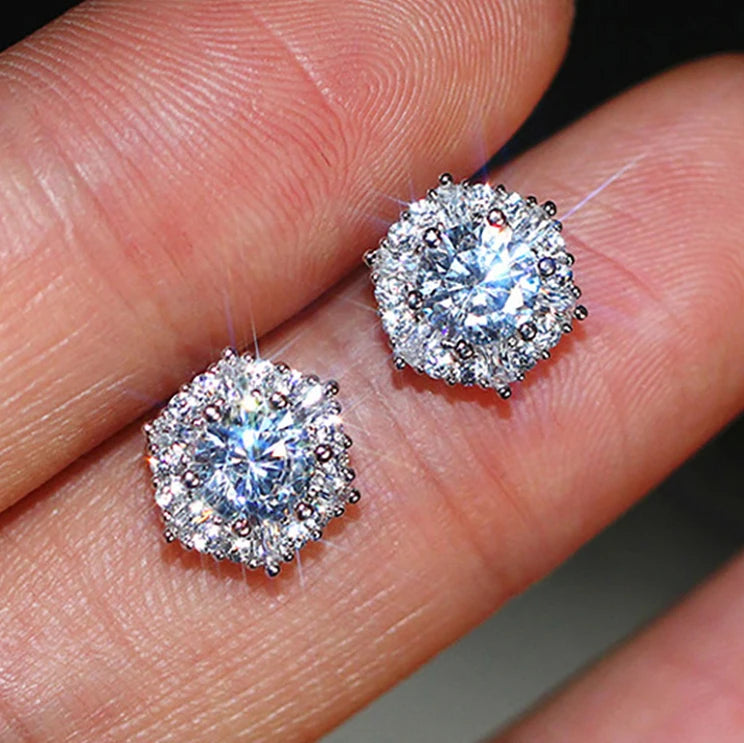 CAOSHI Dainty Party Gifts Zircon Flower Earrings Full Filled Diamonds Cubic Zirconia Snowflake Silver Stud Earrings Women Lovely