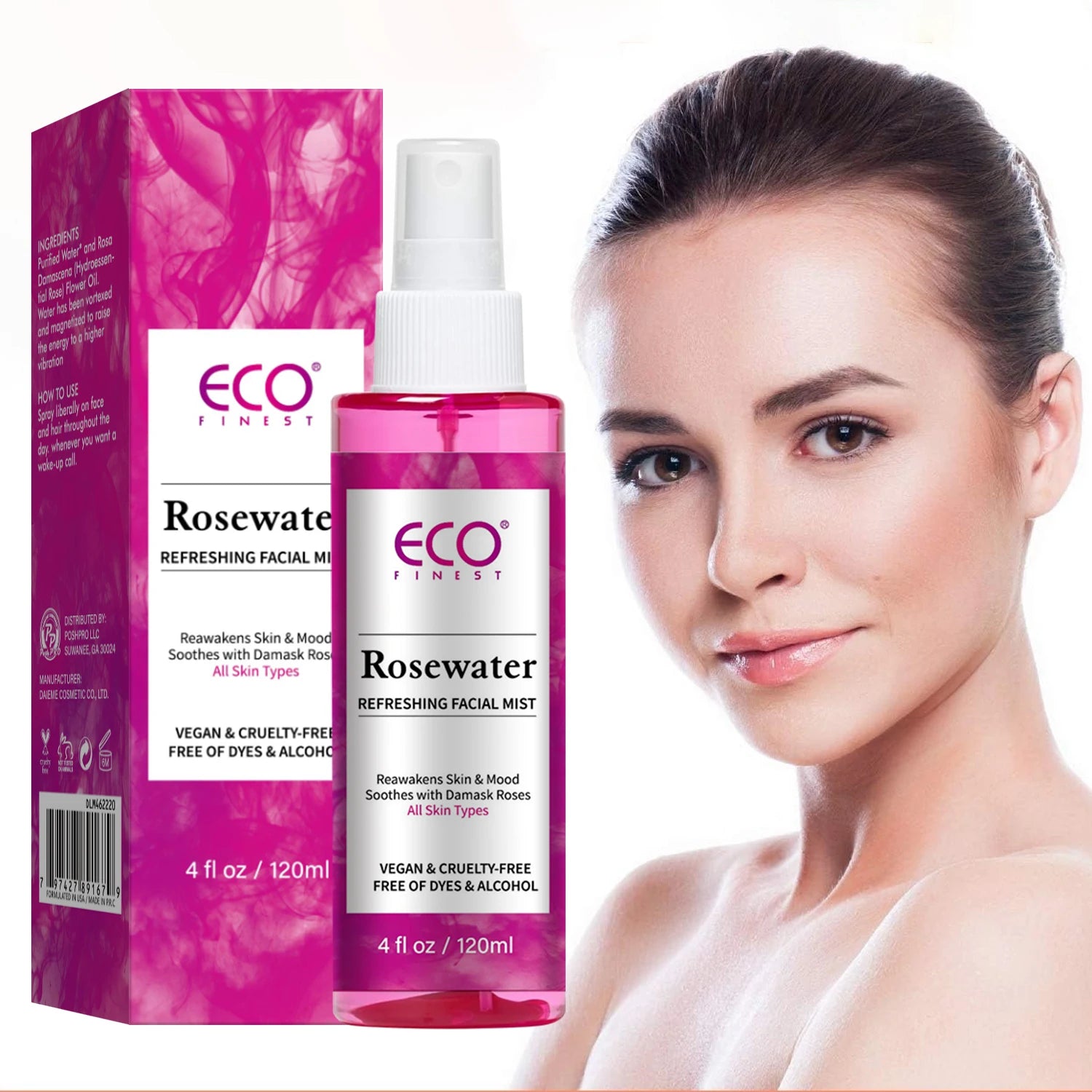 Face Beauty Mist 100% Vegan Organic Rose Water Hydrating Facial Toner Mist 30ml for Dewy & Radiant Skin-Acne Treatment