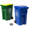 Mini Blue Green Desk Pen Holder with Trash Recycle Bin Storage for Pencils Pens Organizes Office Stationery for Students Work