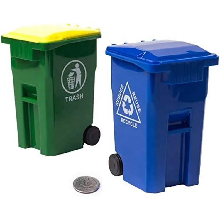 Mini Blue Green Desk Pen Holder with Trash Recycle Bin Storage for Pencils Pens Organizes Office Stationery for Students Work
