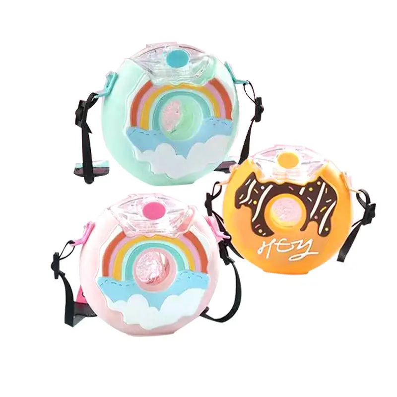 Madou Cute Donut-Shaped 380ml Kids' Water Bottle with Strap Handle Kawaii Style Direct Drinking for School Gym Free Customizable