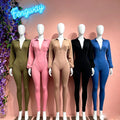 Acid Wash New Arrivals Fall Winter Wholesale S-XL Deep V Neck Stretchy Popular Ribbed One Piece Playsuit Jumpsuit for Women