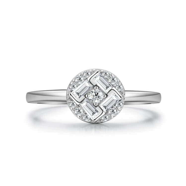 Fine Jewelry 925 Sterling Silver Women Full CZ Diamond Baguette Crystal Round Disc Shape Rings
