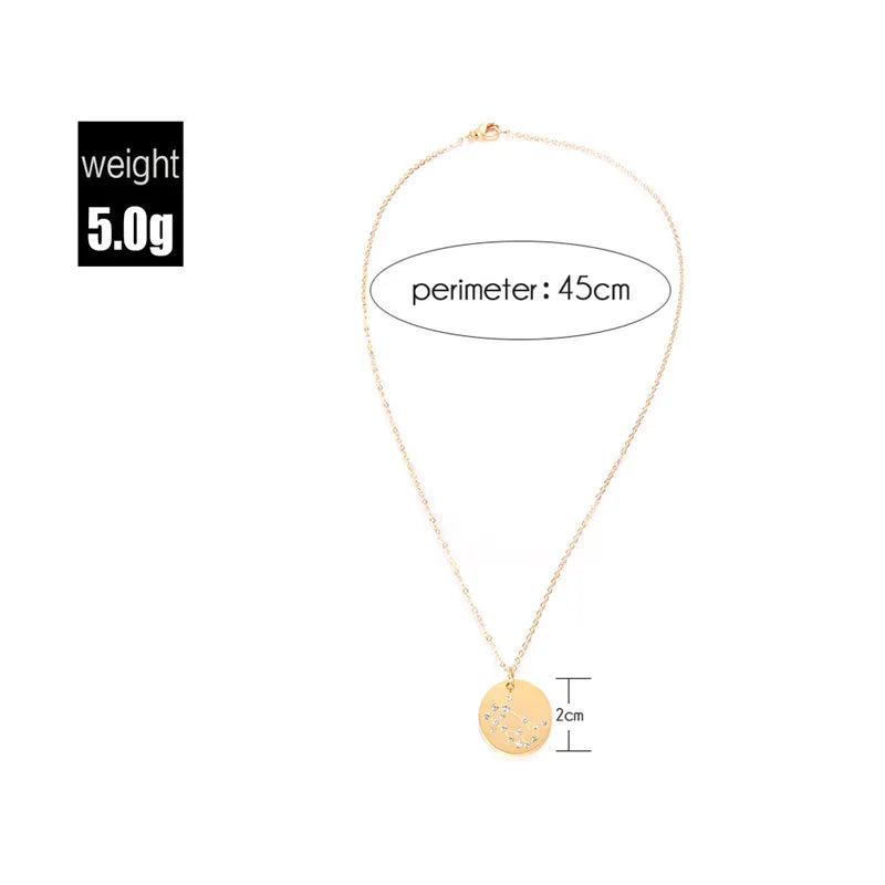 18k Gold Plated Diamond Crystal Horoscope Stainless Steel 12 Zodiac Sign Pendant Necklace