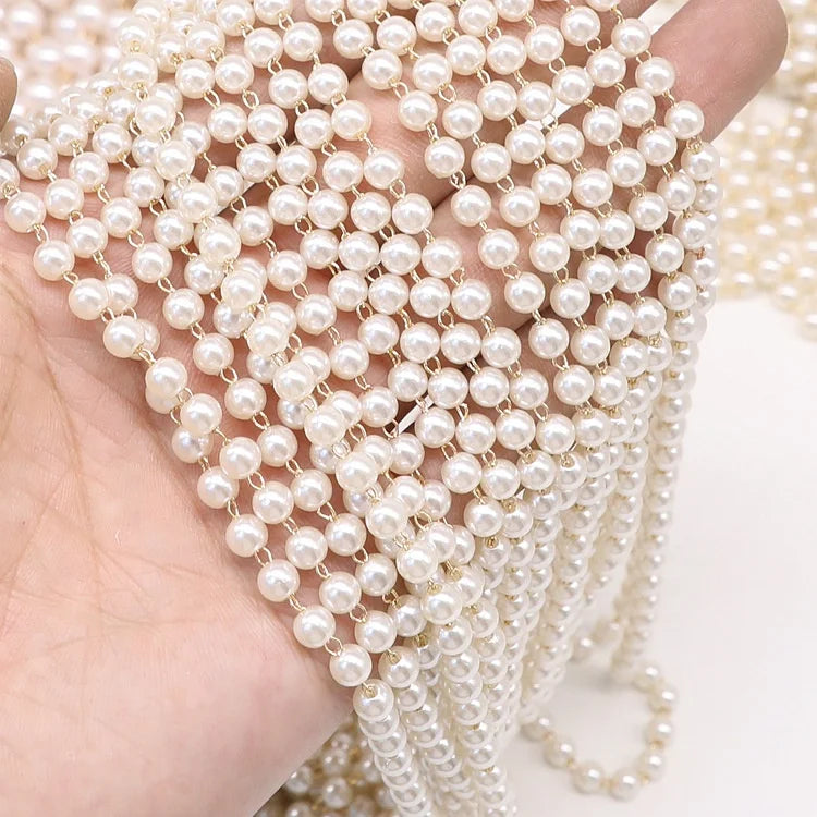 S314 Wholesale Factory Supply Decorative ABS Plastic Pearl Bead Tassel Chain for DIY Rosary Necklace Hand Made