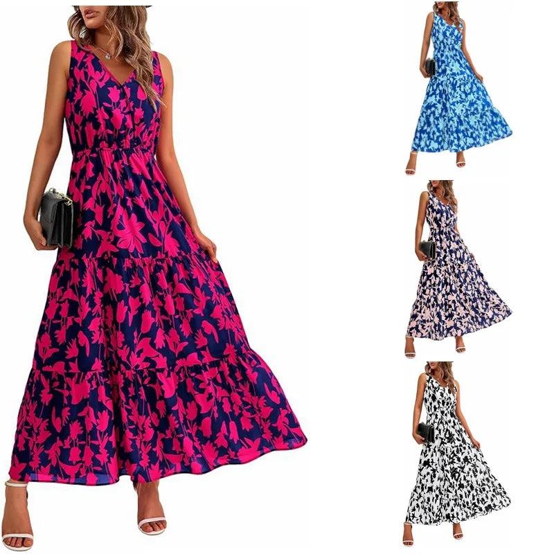 2025 Casual Loose Oversize Beach Party Flower Sundress for Women Floral Printed Summer Dresses