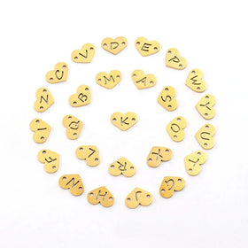 Stainless Steel Two Hole Heart Charms with Letter for Charm Bracelet DIY Jewelry Making