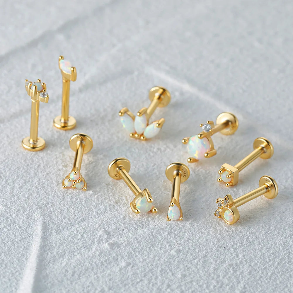 Small Women Jewelry Fashion Cartilage Piercing 925 Sterling Silver Opal Studs Earrings YF3489