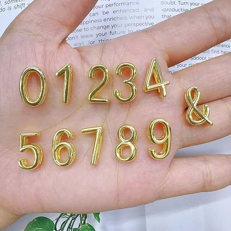 JS1642 18K Gold Digits Number CharmTiny Mini  Arabic Numbers Charm Slider Beads for Wristband Bracelet