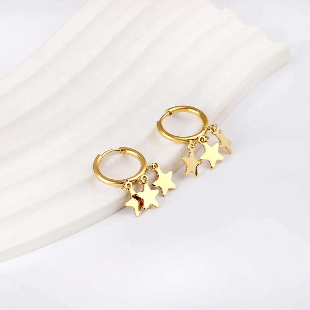 Jewellery Custom Logo Star Huggies Hoop Earring 18k Gold Pvd Plated Stainless Steel Star Charms Drop Dangle Earrings