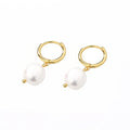 Vintage 18k Gold Plated Hoop Earrings Freshwater Pearl Earrings for Women