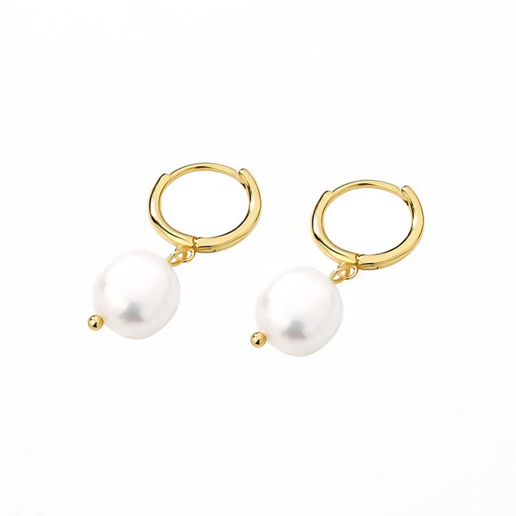 Vintage 18k Gold Plated Hoop Earrings Freshwater Pearl Earrings for Women