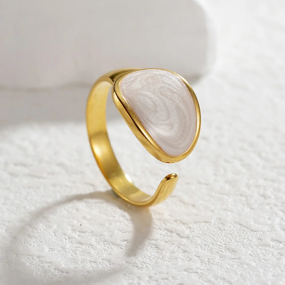 Wholesale Simple Fashion Dripping Oil Jewelry 18K Pvd Gold Plated Open Custom Stainless Steel Enamel Rings