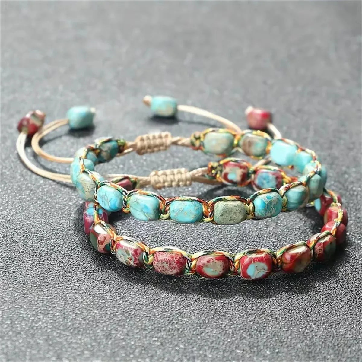 Wholesale Fashion Boho Geometric Pattern Adjustable Wrap Jewelry Handcrafted Irregular Natural Stone Beaded Bracelets Weddings