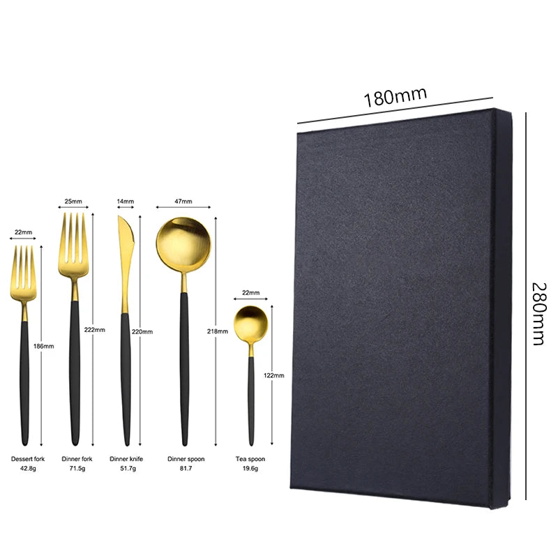 Stock 5pcs Spot Knife Fork Spoon 18/10 Stainless Steel Matte Mirror Gold Flatware Sets Cutlery Set Wedding Gift With Box