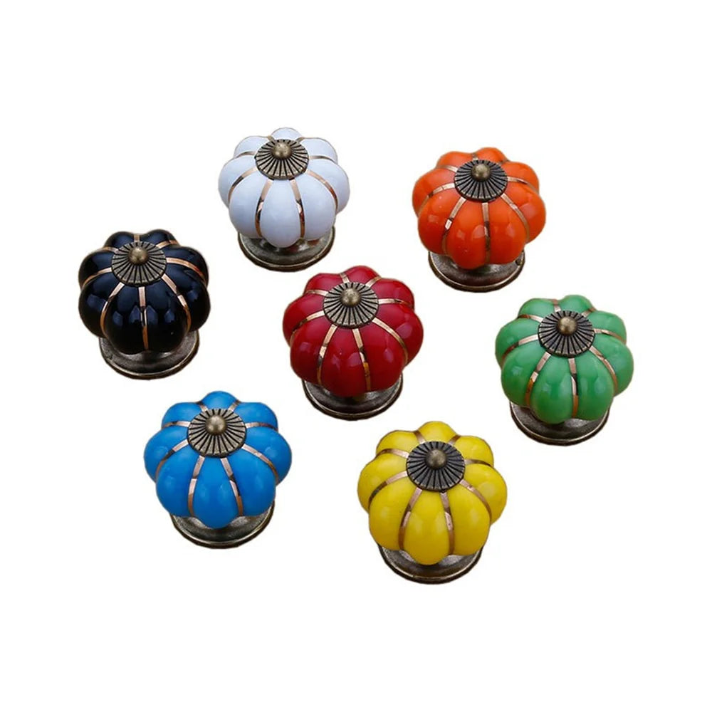 Vintage Colorful Pumpkin Porcelain Cabinet Knob Ceramic Drawer Knobs