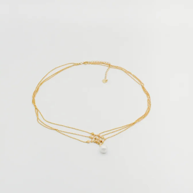 Vintage Women's Real Gold Plated Multiple Drop Pearl Lace Necklace Brass White Pearl Pendant Necklace for Wedding or Gift