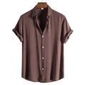 Fashion Men Shirts Summer Solid Color Turndown Collar Casual Shirts Vintage Loose Male Short Sleeve Clothing
