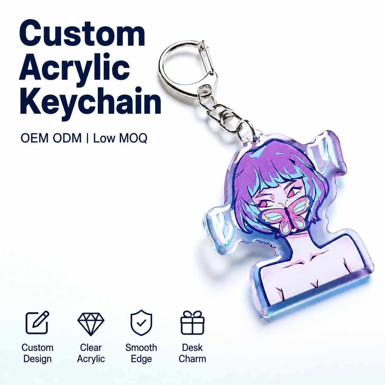 Custom Acrylic Keychain Colorful New Plastic Cartoon Custom Color Epoxy Gradient Charm Clear Transparent with UV Printing