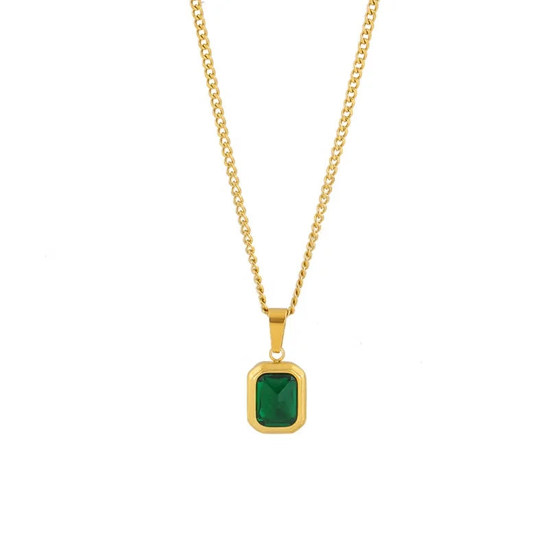Fashionable Luxury and Luxury 18 K Gold Emerald Pendant Necklace Fine Jewelry Stainless Steel Necklace