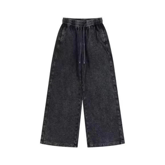 Custom Luxury Men's French Terry Sweatpants with Embroidered Logo Lightweight Mid Waist Flat Front Washed Sweatpants