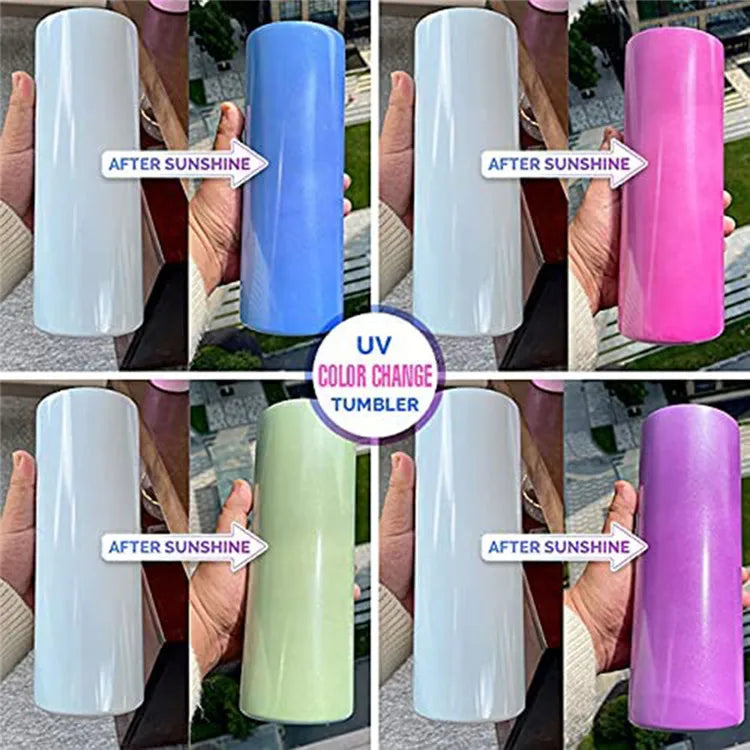 20 0Z Uv Changing Color to Glow in the Dark Stainless Steel  Slim Kids Straight Tumbler