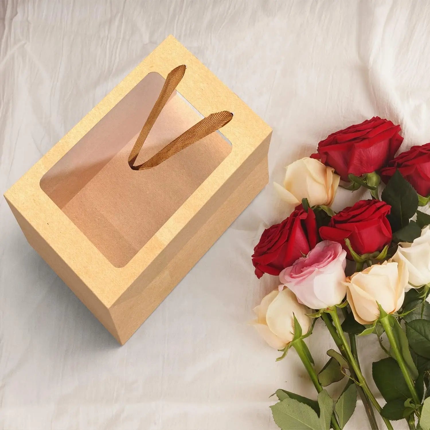 Eco-Friendly Brown Art Paper Bag with Heavy-Duty Ribbon Handles and Custom Logo for Bakery Food Packaging