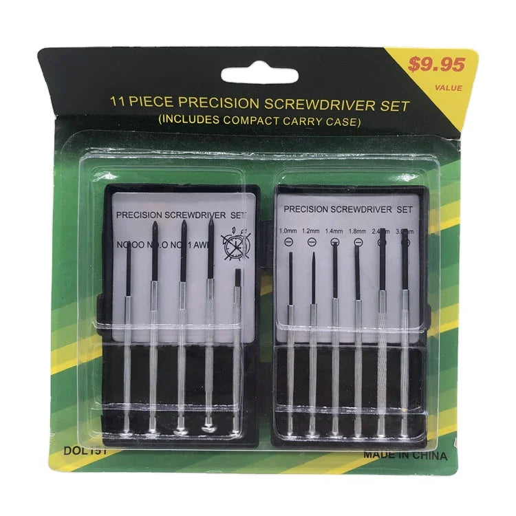 No.71012 11PC Precision Industrial & DIY Grade Watch and Clock Repair Screwdriver Set Hanging Blister Package-OEM Customizable