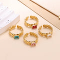 High Grade Colorful 18k Gold Zircon Ring Female Light Luxury Stainless Steel Ring Adjustable Ring Female Jewelry